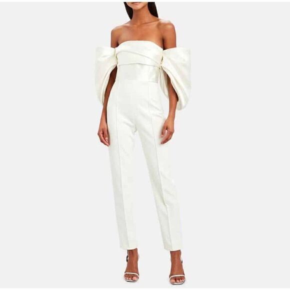 Solace London Pants - Solace London Womens Polyester Kasey Off The Shoulder‎ Jumpsuit Cream Size 4